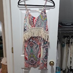 Black Bead USA Boho Fringe Mini Tunic Dress | Size Small